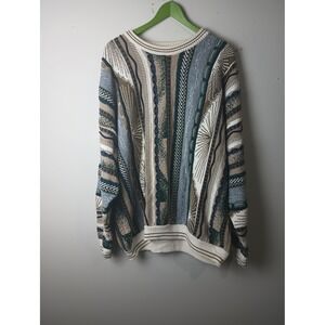 Cotton Traders Vintage 3D Knit Sweater Mens 2X Earth Tone Geometric Pullover